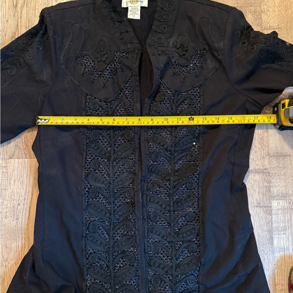 Elegant Black Embroidered Women's Coat Sandy Starkman Beaded & Brocade Festival - Picture 3 of 11